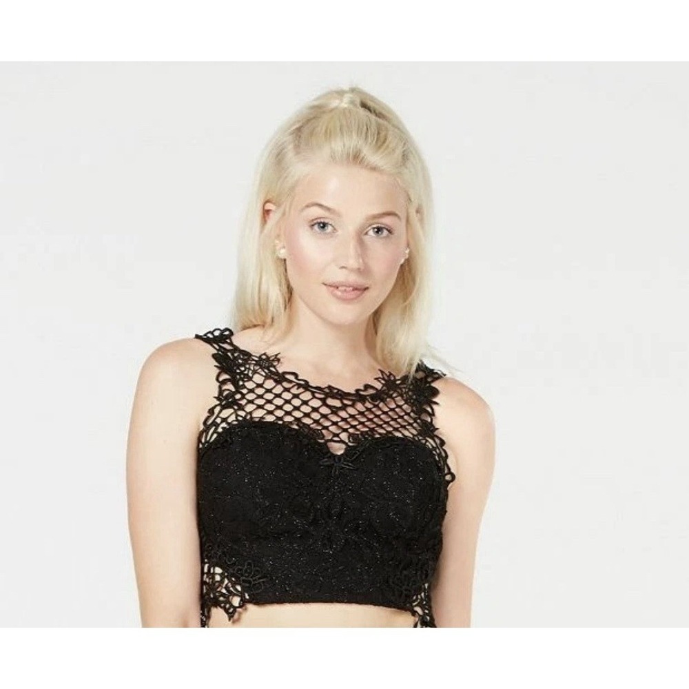 City Studio Women's Juniors' Black Sleeveless Floral Lace Blouse‎ Top Size 7
